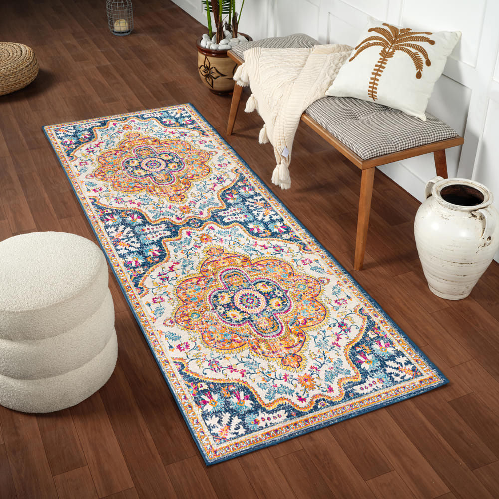 Livabliss Vintage Orientalischer Flurteppich Mehrfarbig/Blau 80x220 style vintage Blau Öko-Tex Zertifikat Pvc - Polyvinlychlorid