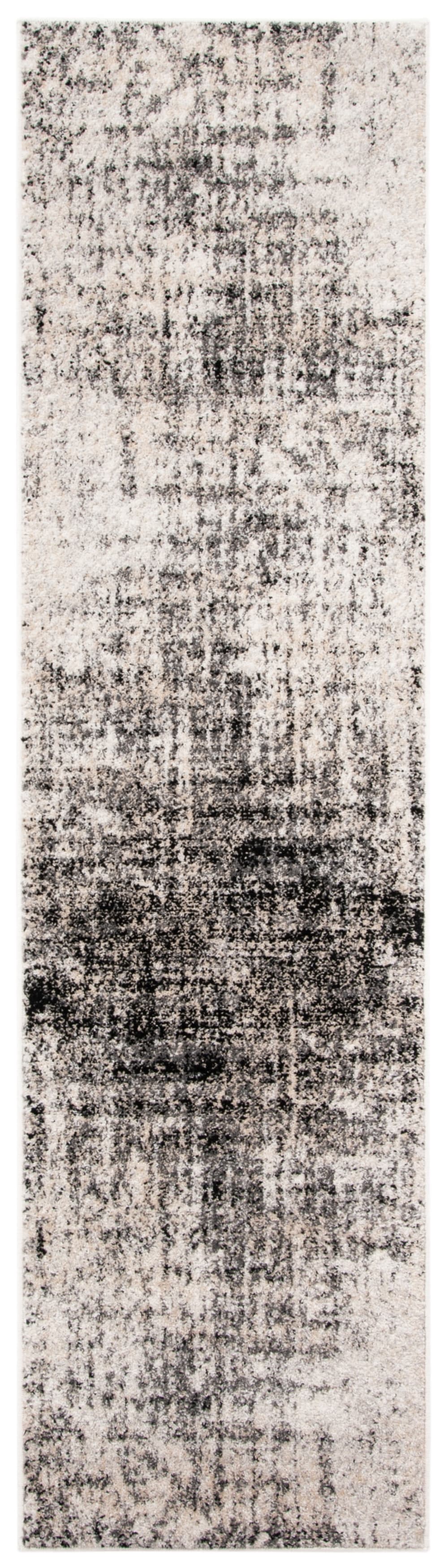Tapis abstrait moderne en polypropylène argent/noir, 76 x 183 cm