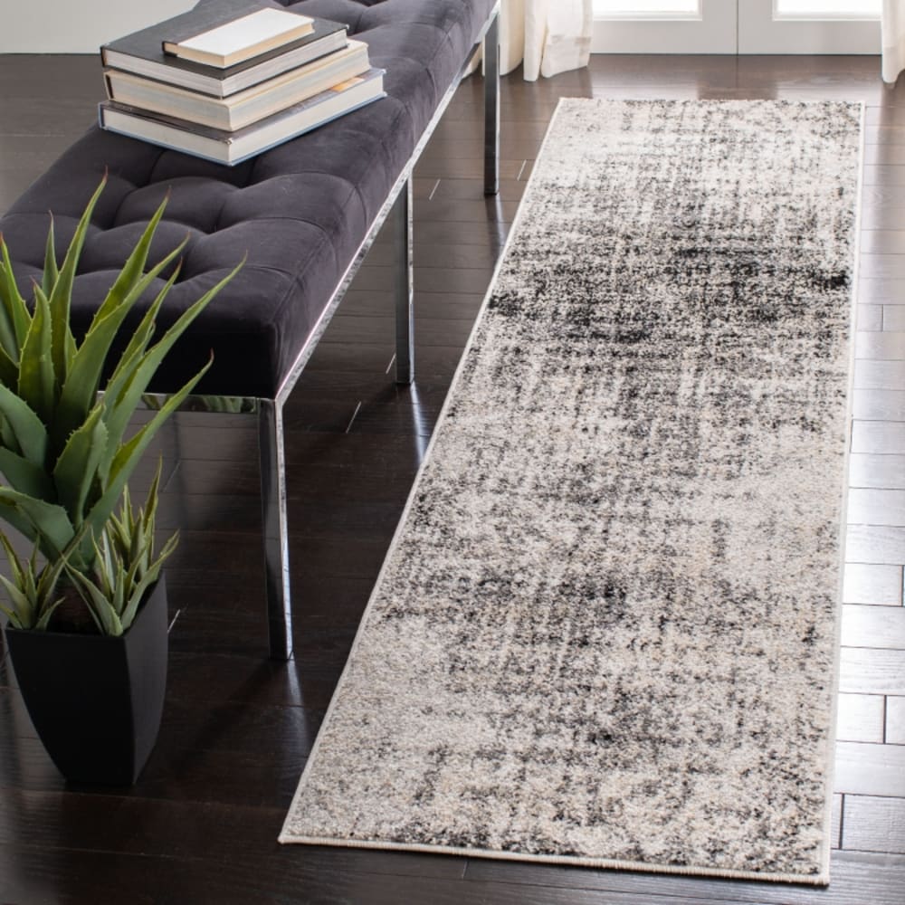 Tapis abstrait moderne en polypropylène argent/noir, 76 x 183 cm — vue 3