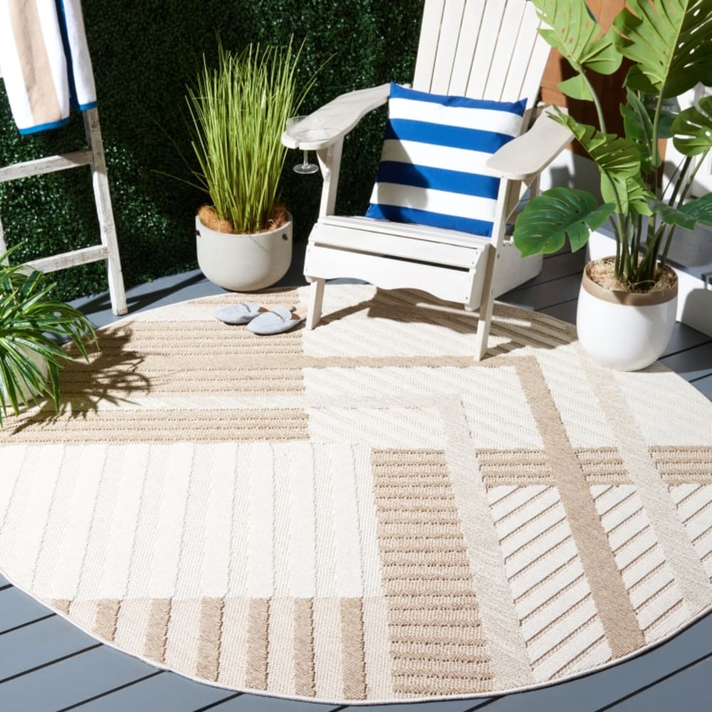 Tapis géométrique en polypropylène beige, 201 cm — vue 3