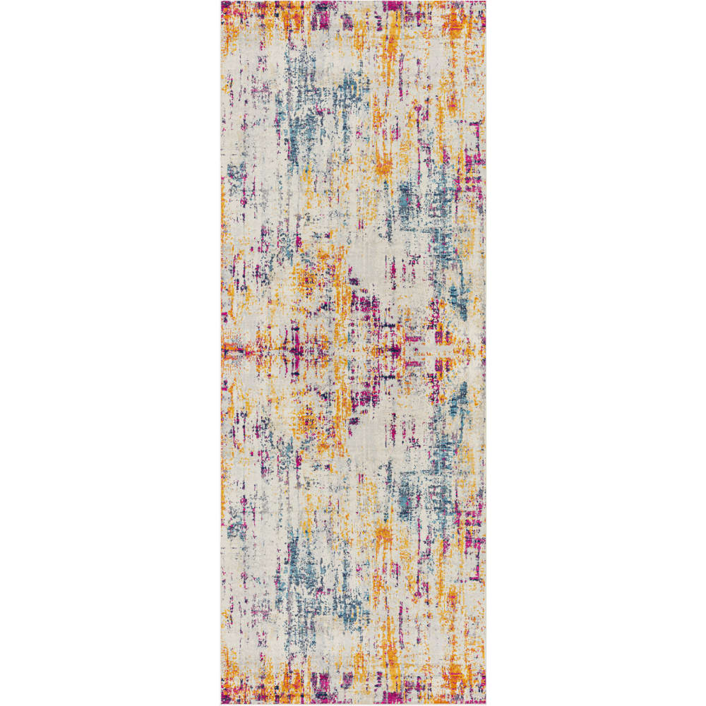 Tapis de couloir abstrait moderne multicolore/bleu 80x220