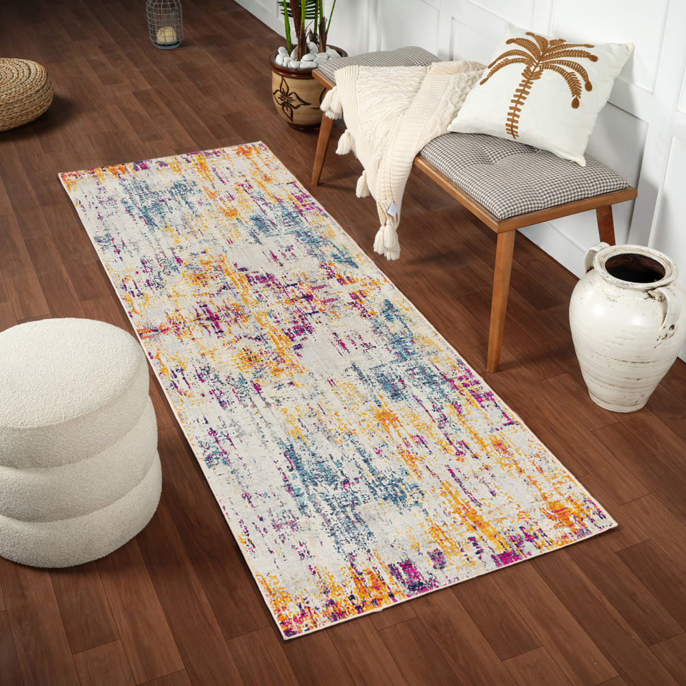 Tapis de couloir abstrait moderne multicolore/bleu 80x220 — vue 3