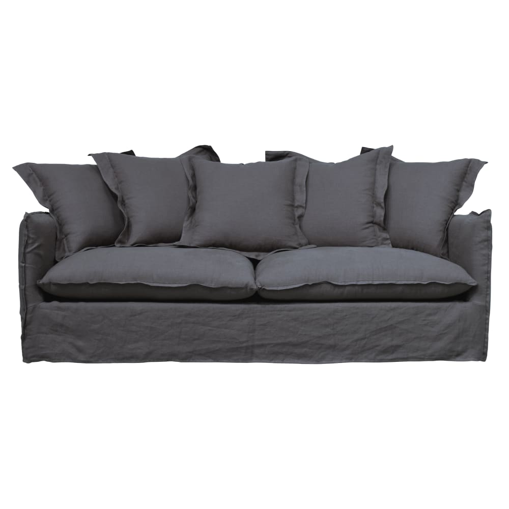 Canapé 3/4 places en lin gris anthracite