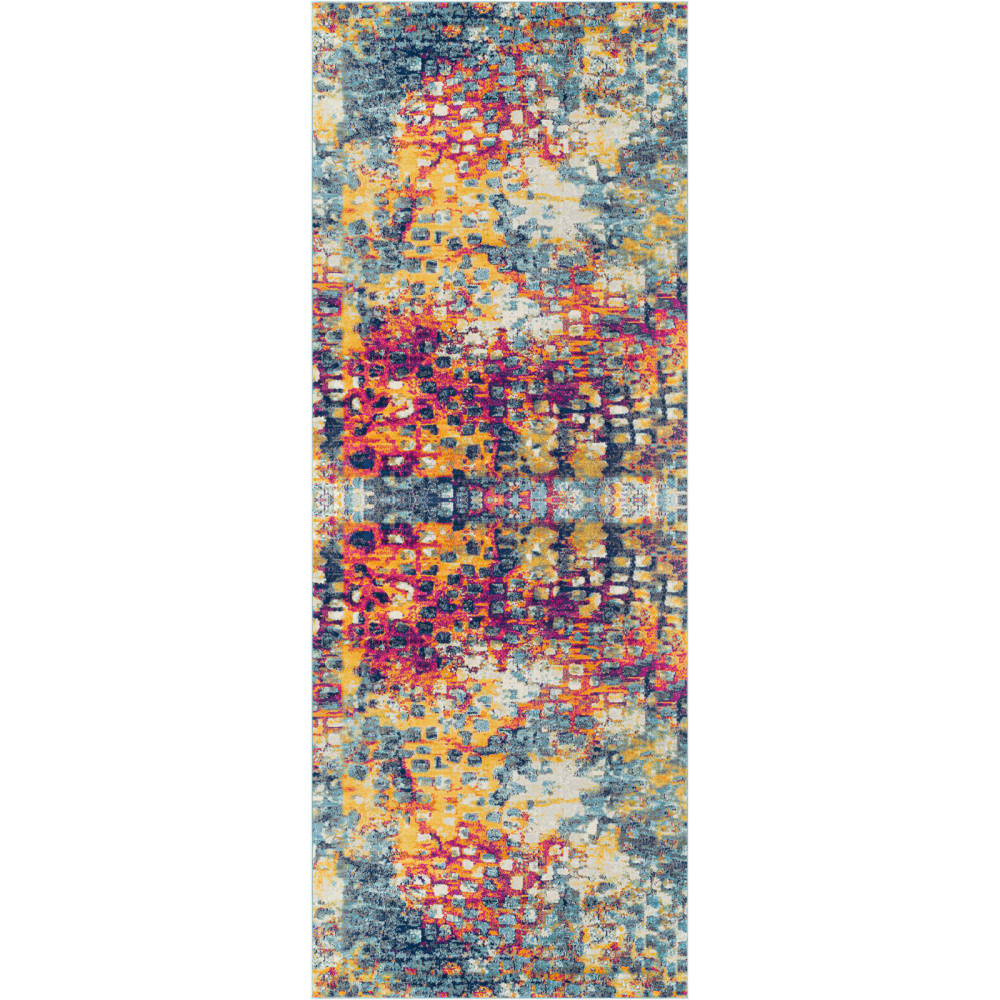 Tapis de couloir abstrait moderne multicolore/jaune 80x220