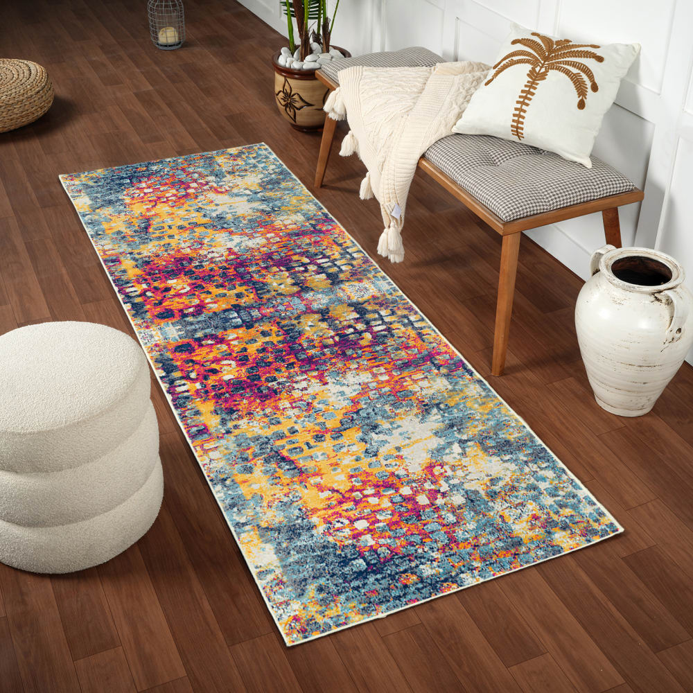 Tapis de couloir abstrait moderne multicolore/jaune 80x220 — vue 3