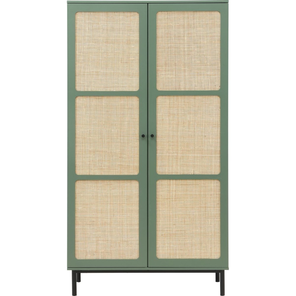 Armoire 2 portes vert et cannage 100 cm