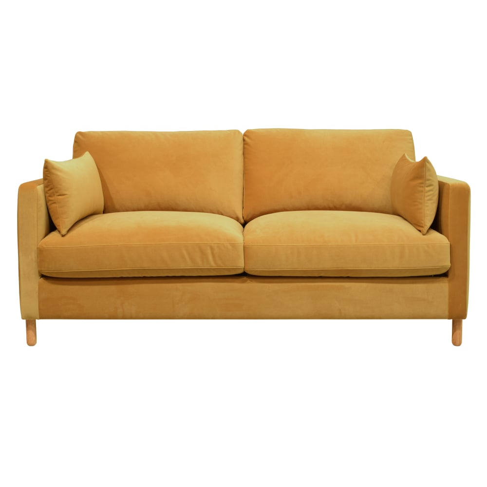 Canapé 3 places en velours jaune moutarde