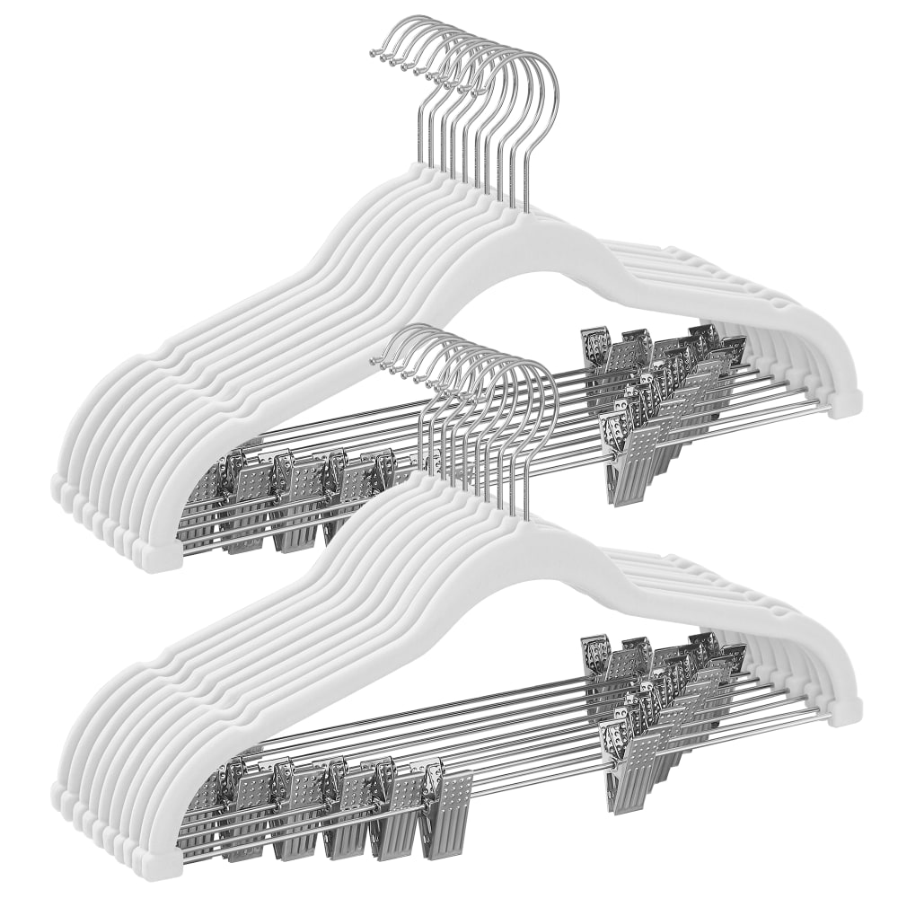 20 Perchas para pantalones de terciopelo con clips de color blanco