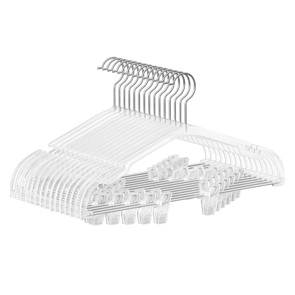 30 Perchas para pantalones con ranuras anchas de plástico transparente