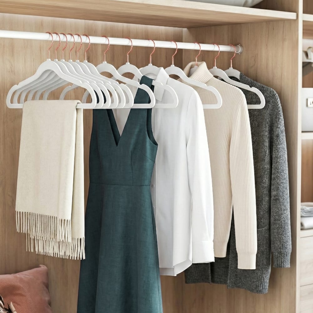 juego de 50 perchas de 415 cm aterciopeladas de color blanco y rosa