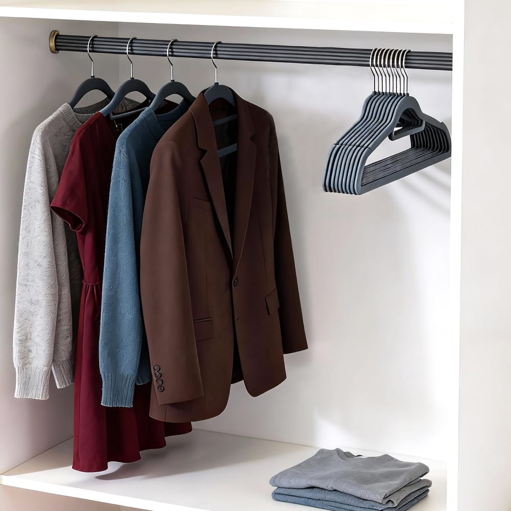 20 perchas de terciopelo antideslizantes con gancho de color gris