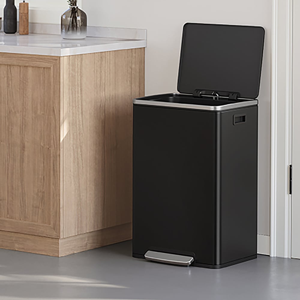 cubo de basura de 50 l de acero de color negro
