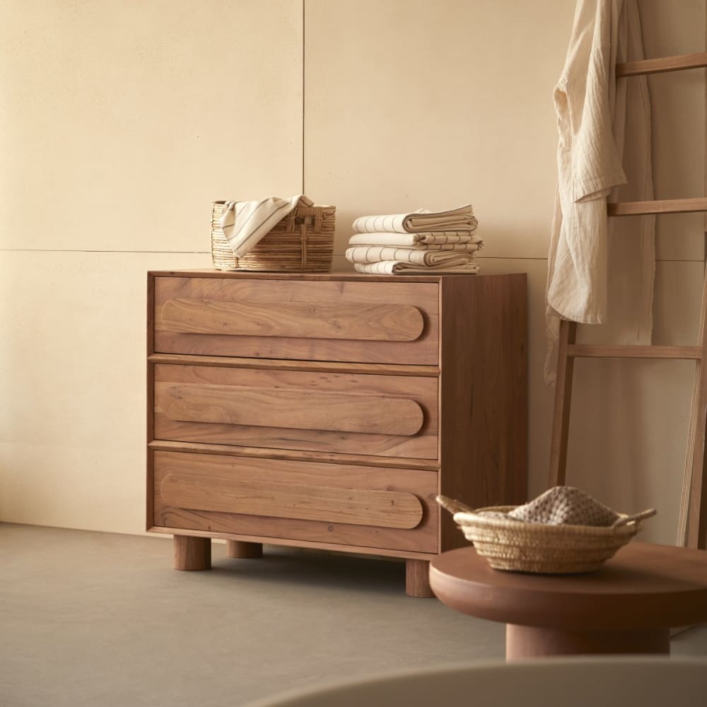Tikamoon Aufbewahrungsmöbel aus massivem Akazienholz 90 cm style exotic Beige