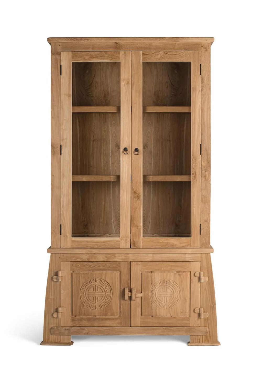 GINER Y COLOMER Vitrine aus Teakholz mit Glastüren und handgefertigten Schnitzereien Braun
