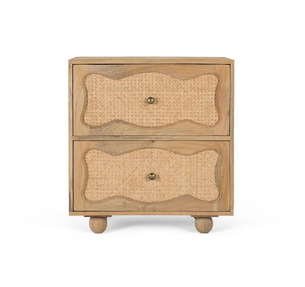 GINER Y COLOMER Nachttisch aus Mangoholz mit 2 Schubladen und handgefertigtem Design Braun