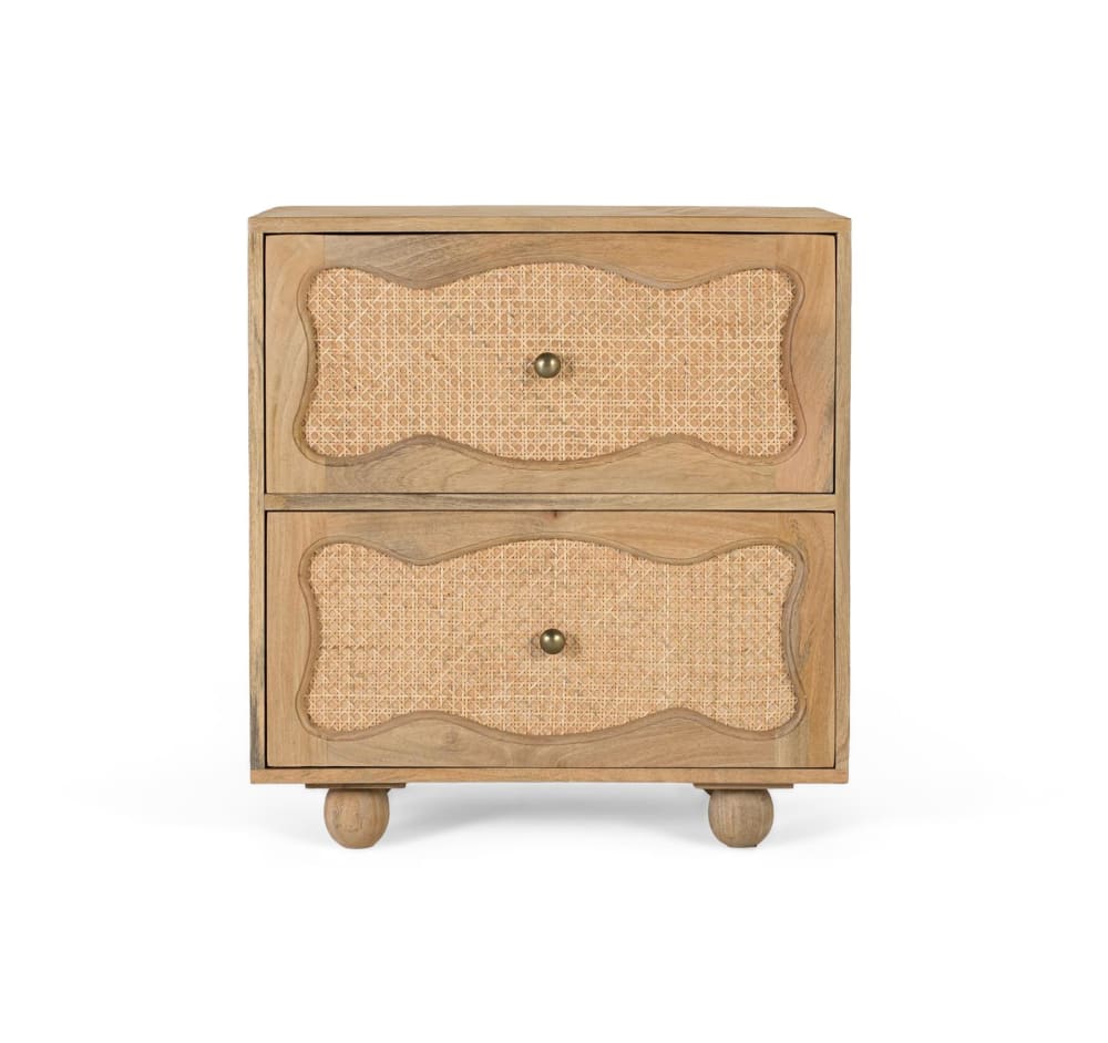 Table de chevet en bois de manguier avec 2 tiroirs et design artisanal