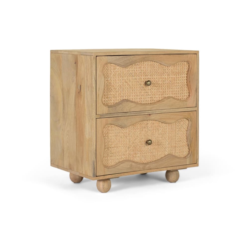 Table de chevet en bois de manguier avec 2 tiroirs et design artisanal