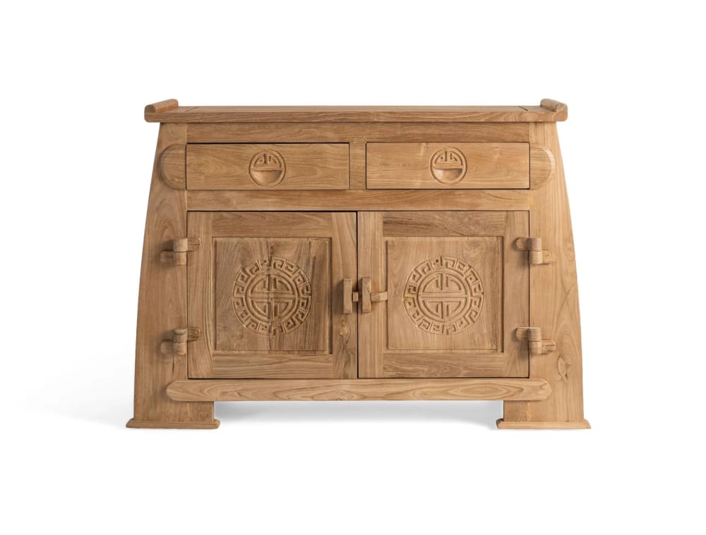 GINER Y COLOMER Sideboard mit Schubladen und geschnitzten Türen im orientalischen Stil Braun Holz