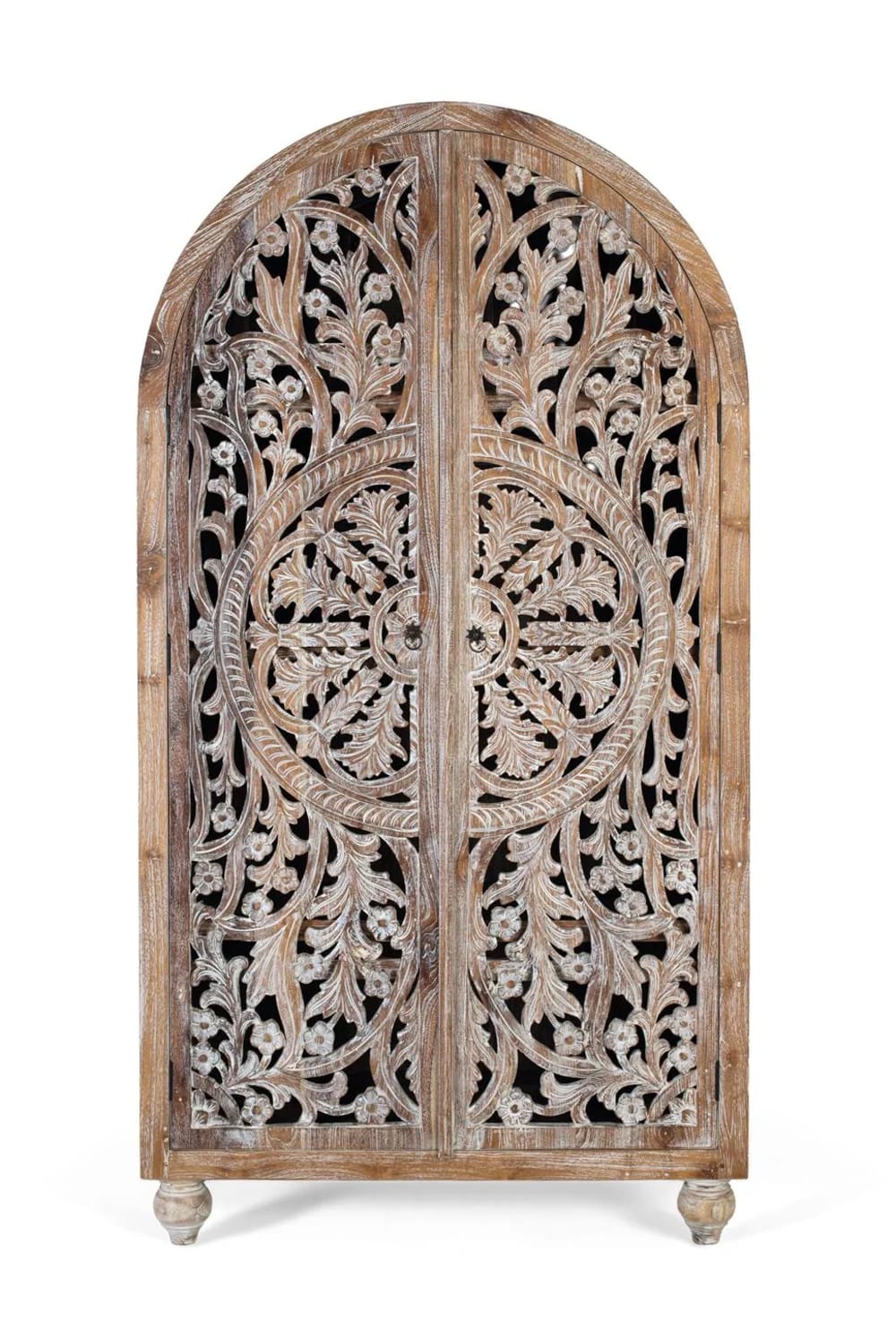 GINER Y COLOMER Teakholzschrank mit handgefertigten Schnitzereien, 188 cm Braun