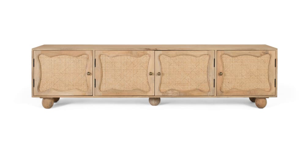 Meuble TV en bois de manguier avec 4 portes et design artisanal