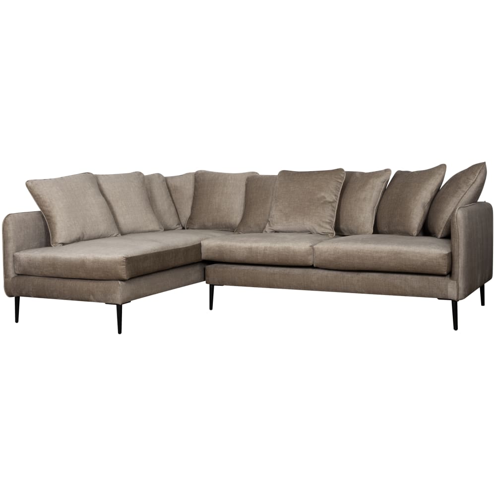 Canapé en velours 5 places angle gauche beige