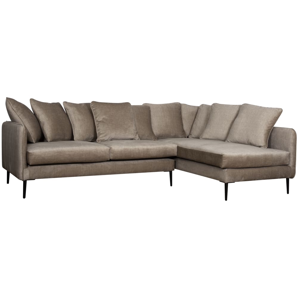 Canapé en velours 5 places angle droit beige