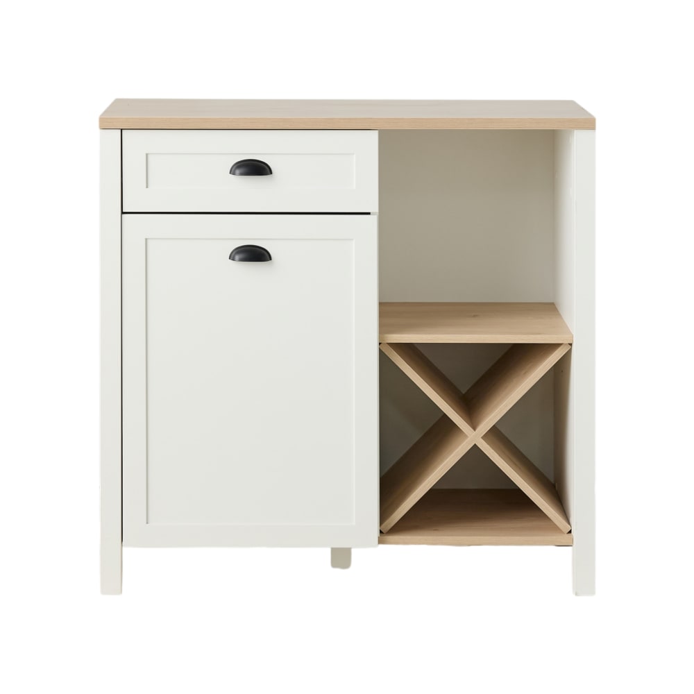 Buffet 1 porte 1 tiroir effet bois clair et blanc