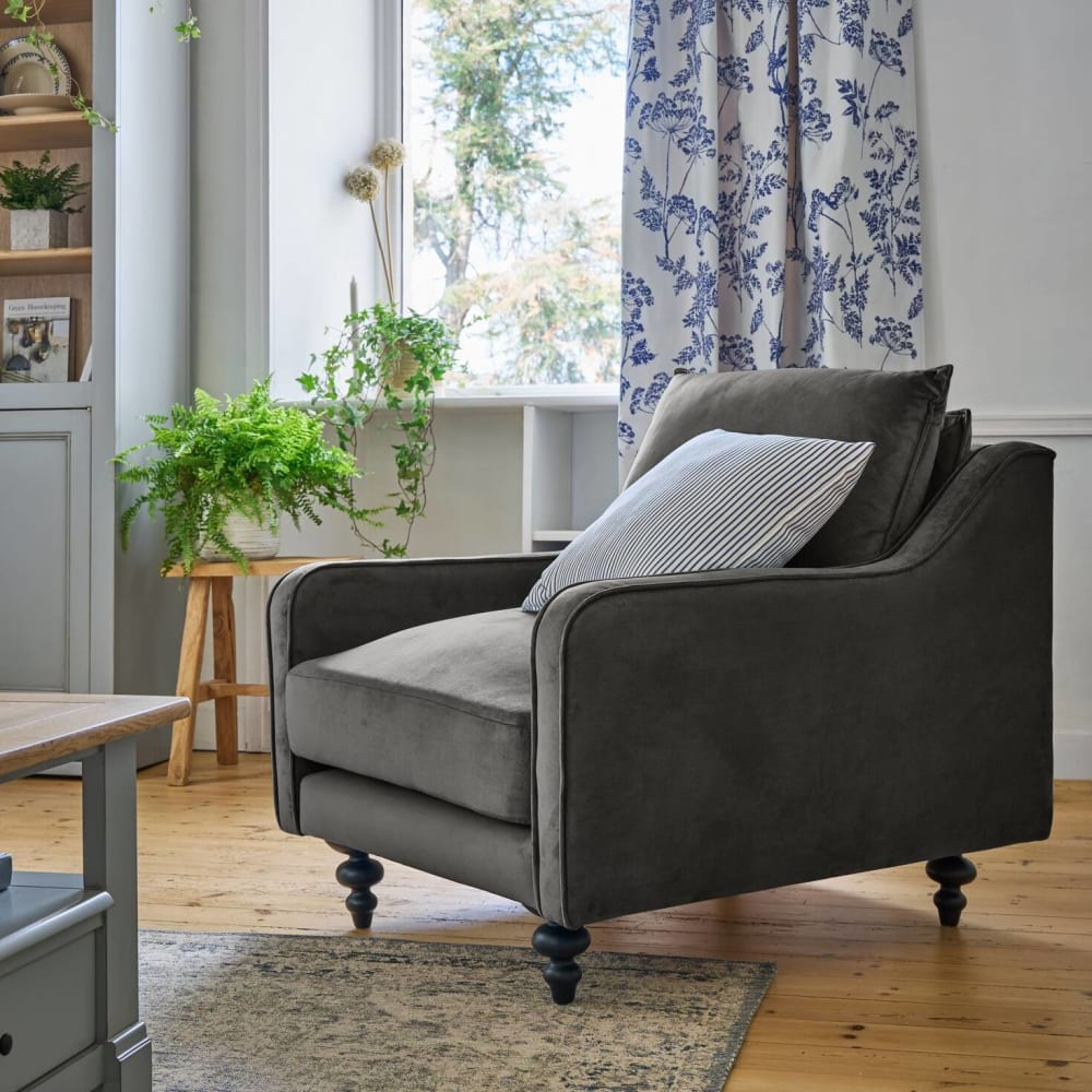 Fauteuil tissu velours h90 gris clair