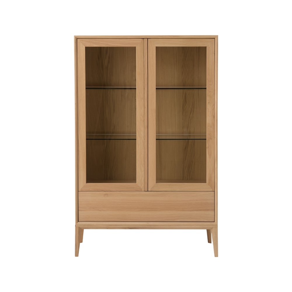 Meuble vitrine led 2 portes 1 tiroir chêne massif