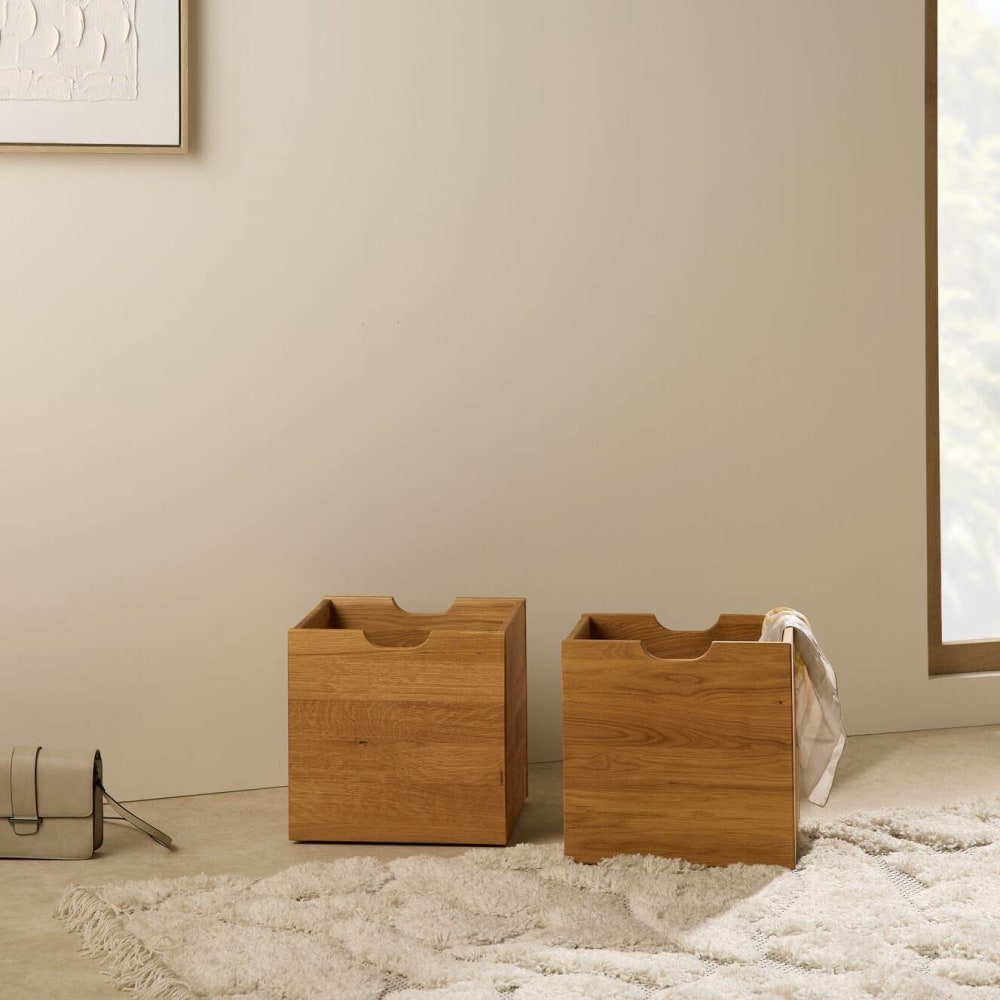 Lot de 2 cubes de rangement H37 chêne massif