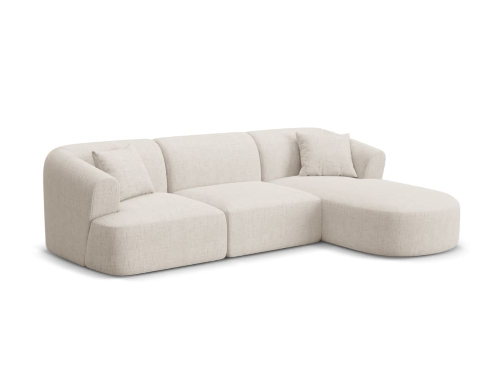 Canapé d'angle droit  4 places en tissu structurel beige clair