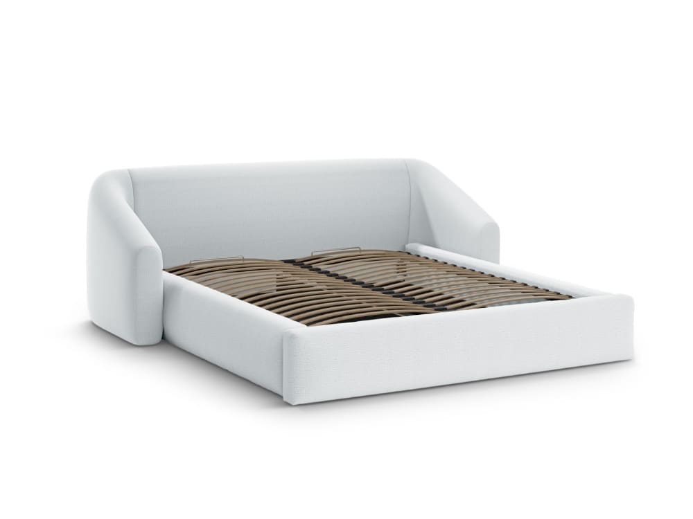 Lit coffre avec tête de lit 200x140cm en tissu structurel gris clair