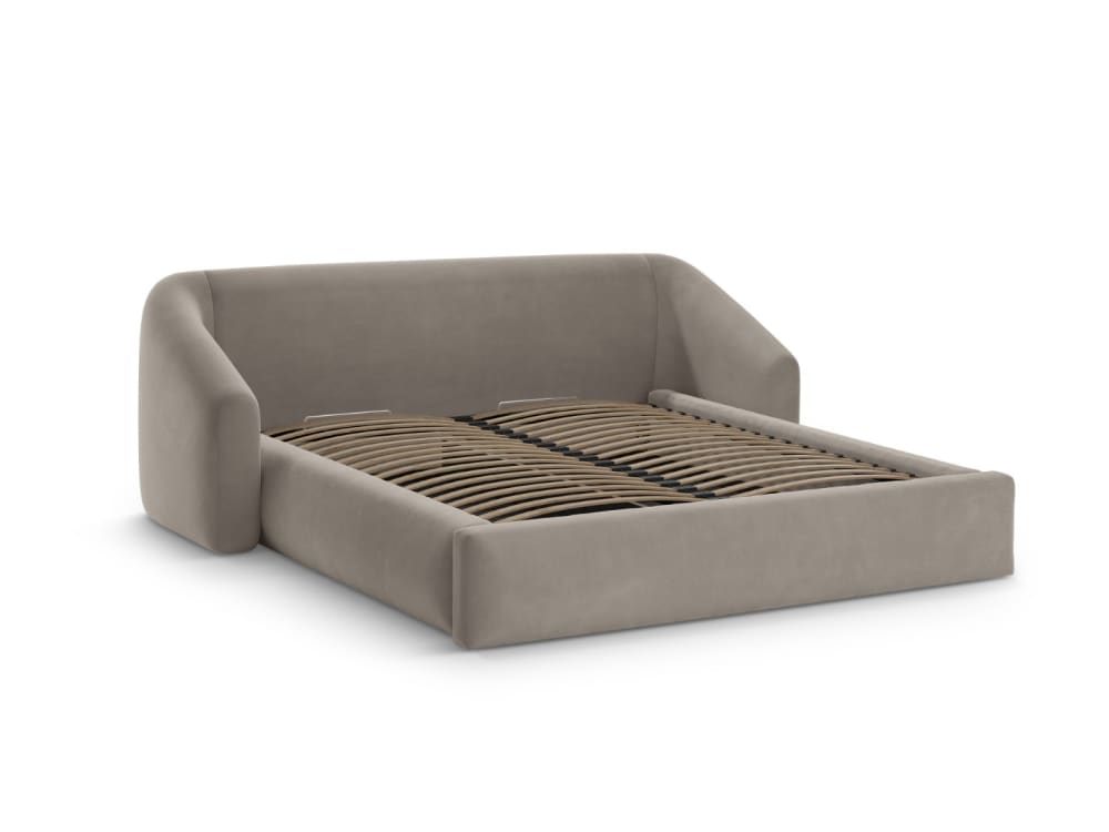 Lit coffre avec tête de lit 200x180cm en velours cappuccino