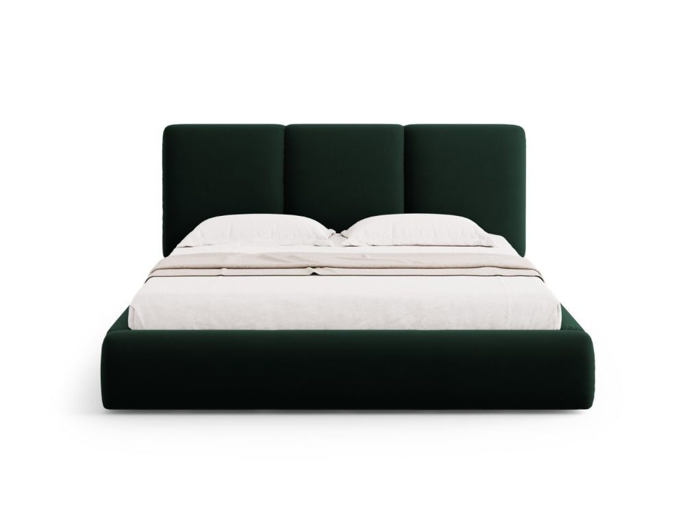 Lit coffre avec tête de lit 200x200cm en velours vert bouteille