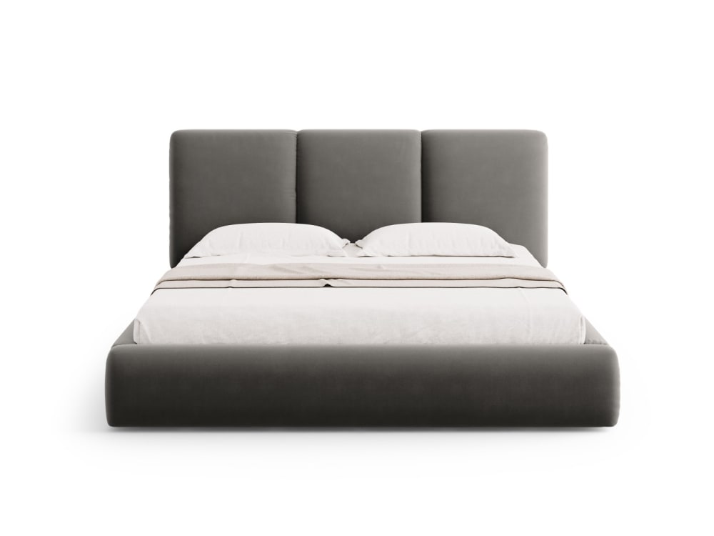 Lit coffre avec tête de lit 200x200cm en velours gris clair