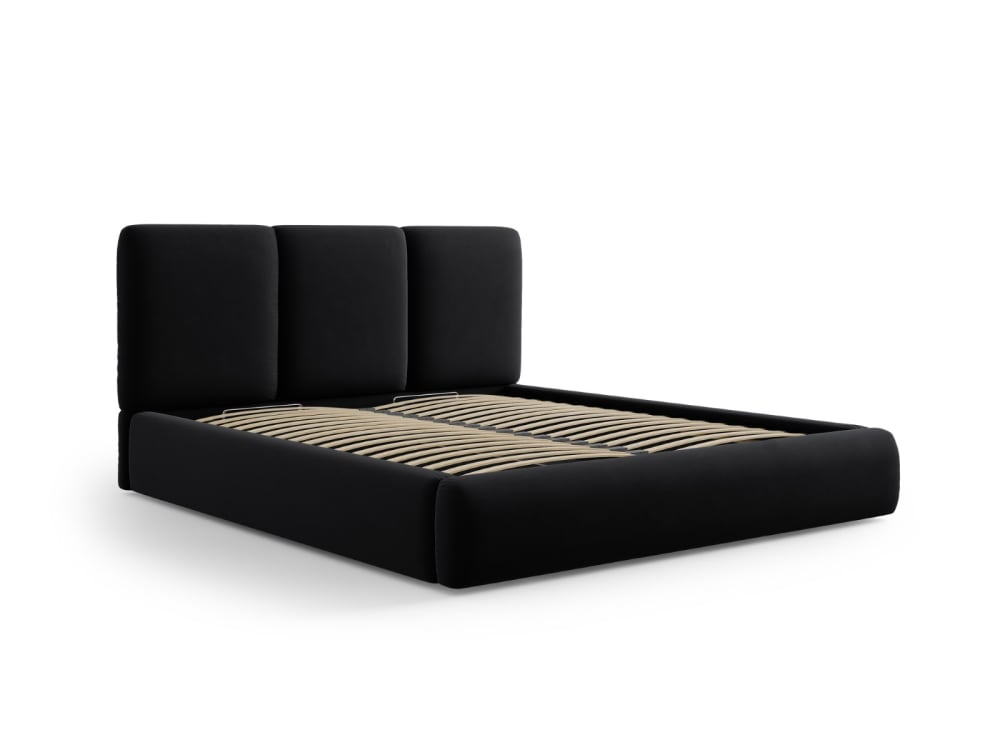 Lit coffre avec tête de lit 200x200cm en velours noir