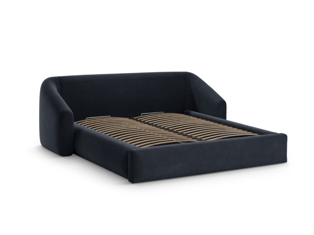 Lit coffre avec tête de lit 200x180cm en velours bleu foncé