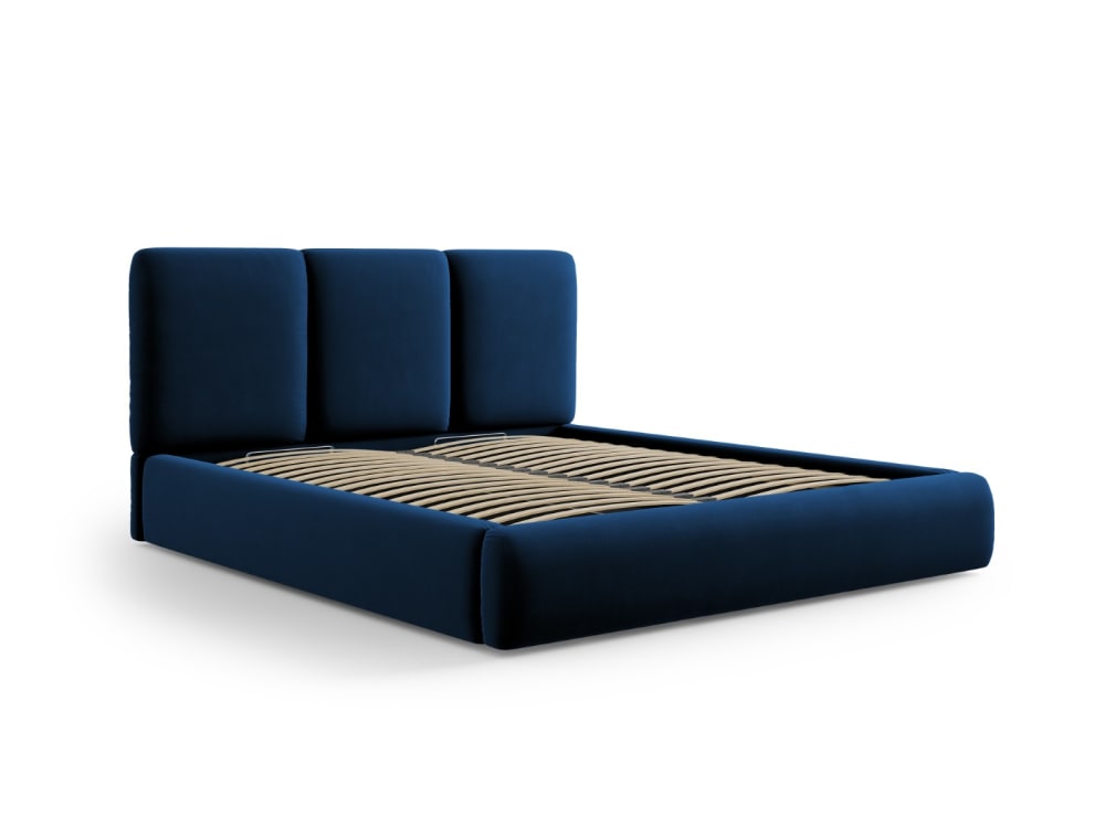 Lit coffre avec tête de lit 140x200cm en velours bleu roi