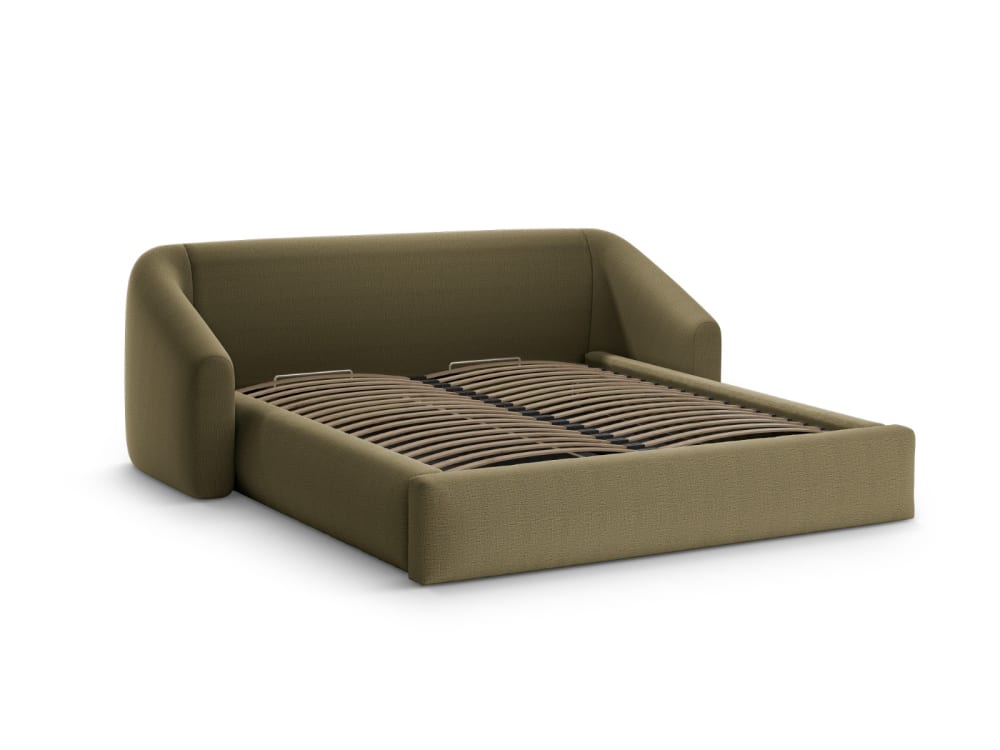 Lit coffre avec tête de lit 200x200cm en tissu structurel vert