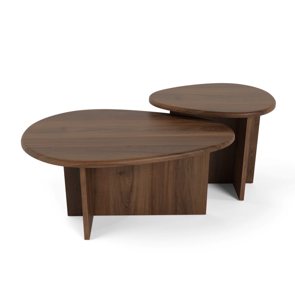 Lot de 2 tables basses gigognes en bois contreplaqué noyer Lot de 2 tables basses gigognes en bois contreplaqué noyer
