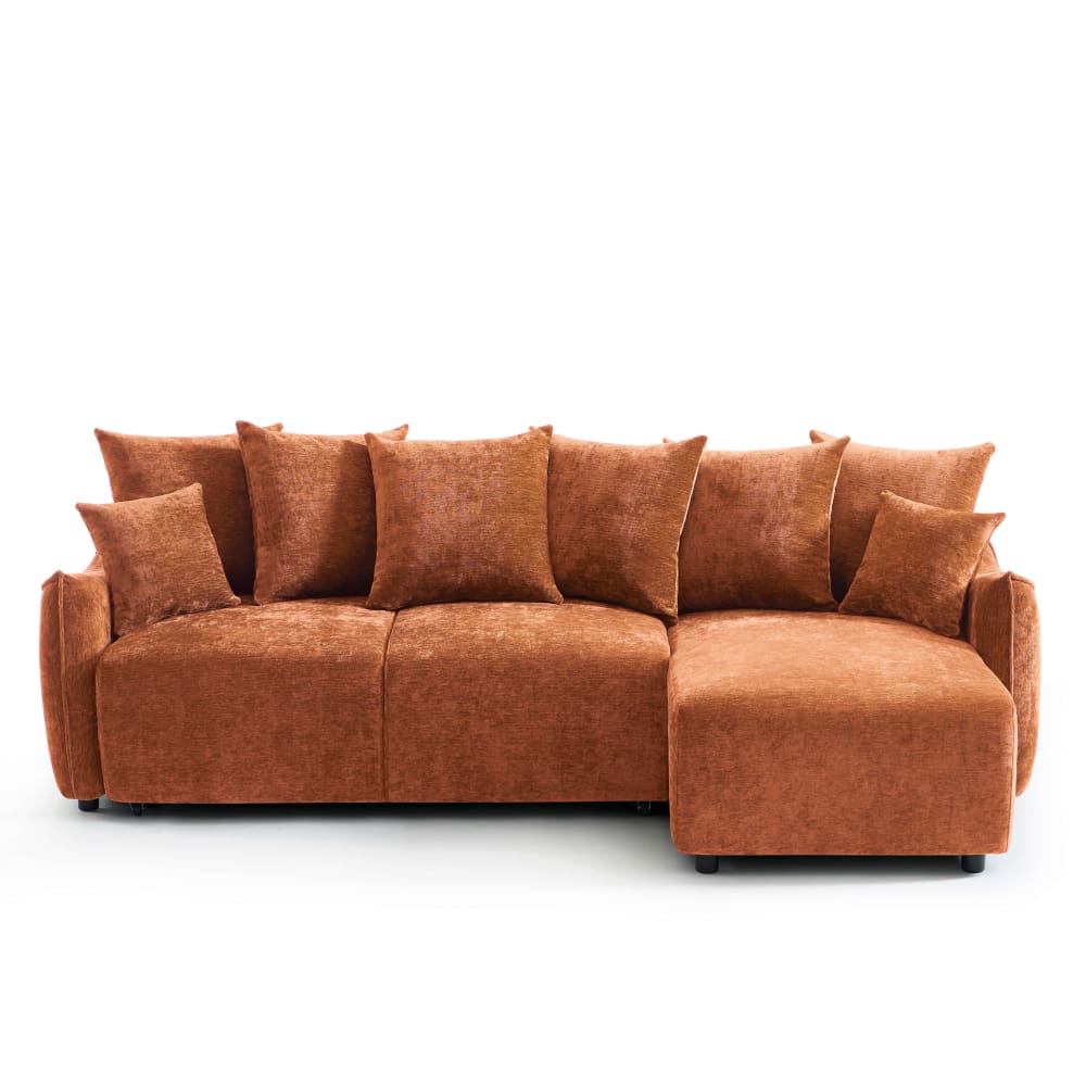 Canapé d'angle convertible en tissu 4 places terracotta