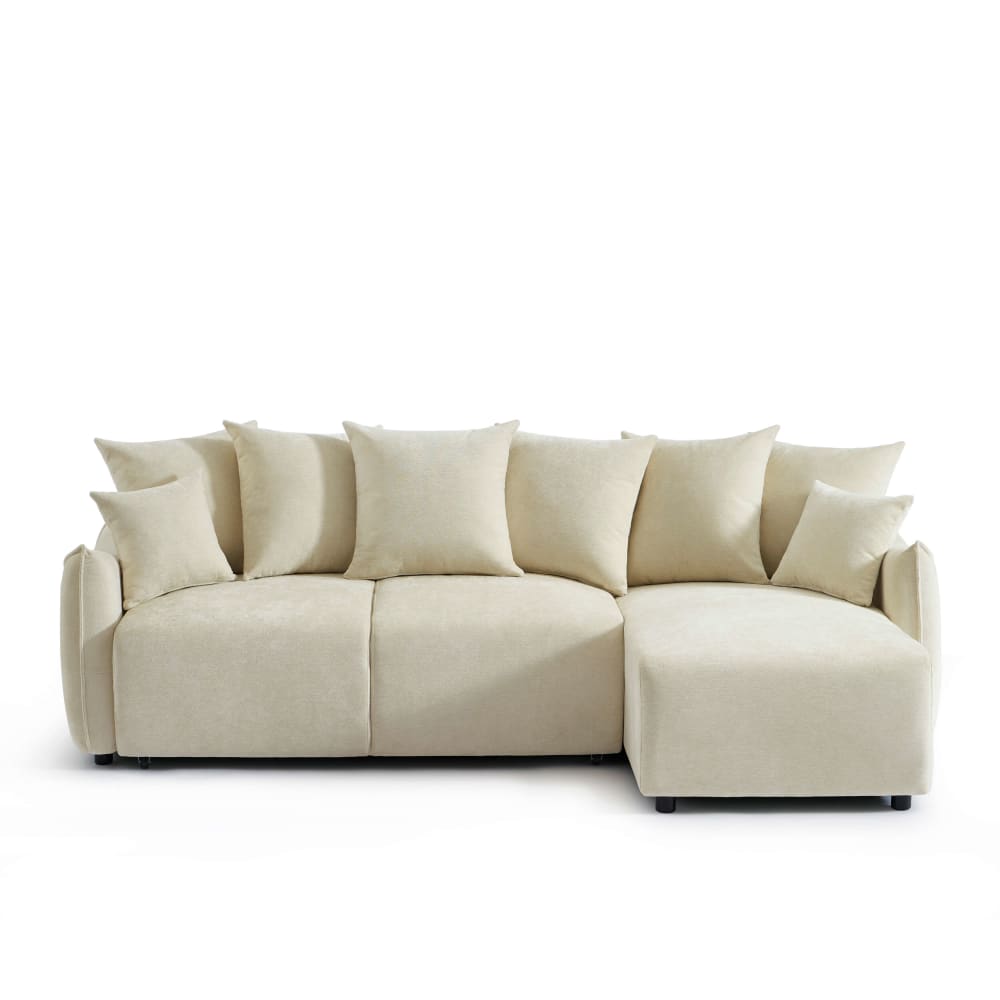 Canapé d'angle convertible en tissu 4 places beige