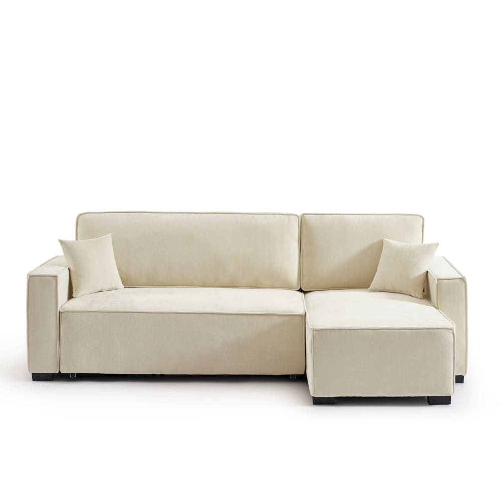 Canapé d'angle convertible en tissu 4 places beige