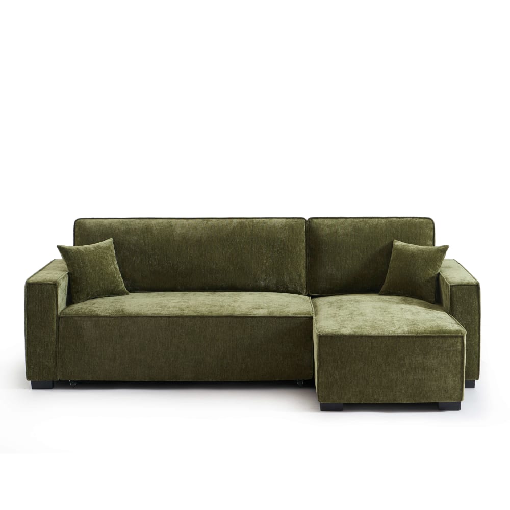 Canapé d'angle convertible en tissu 4 places vert