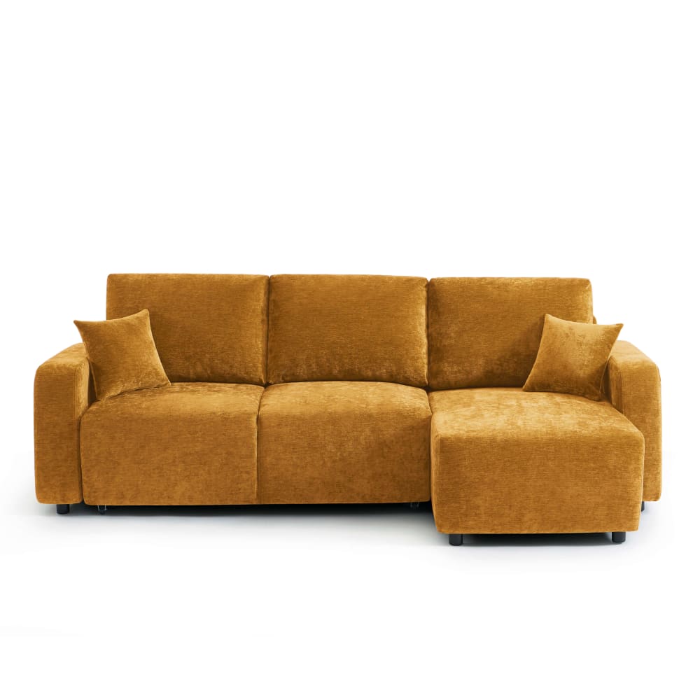 Canapé d'angle convertible en tissu 4 places jaune