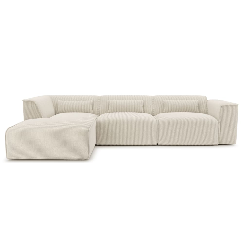 Canapé d'angle en velours côtelé 6 places beige