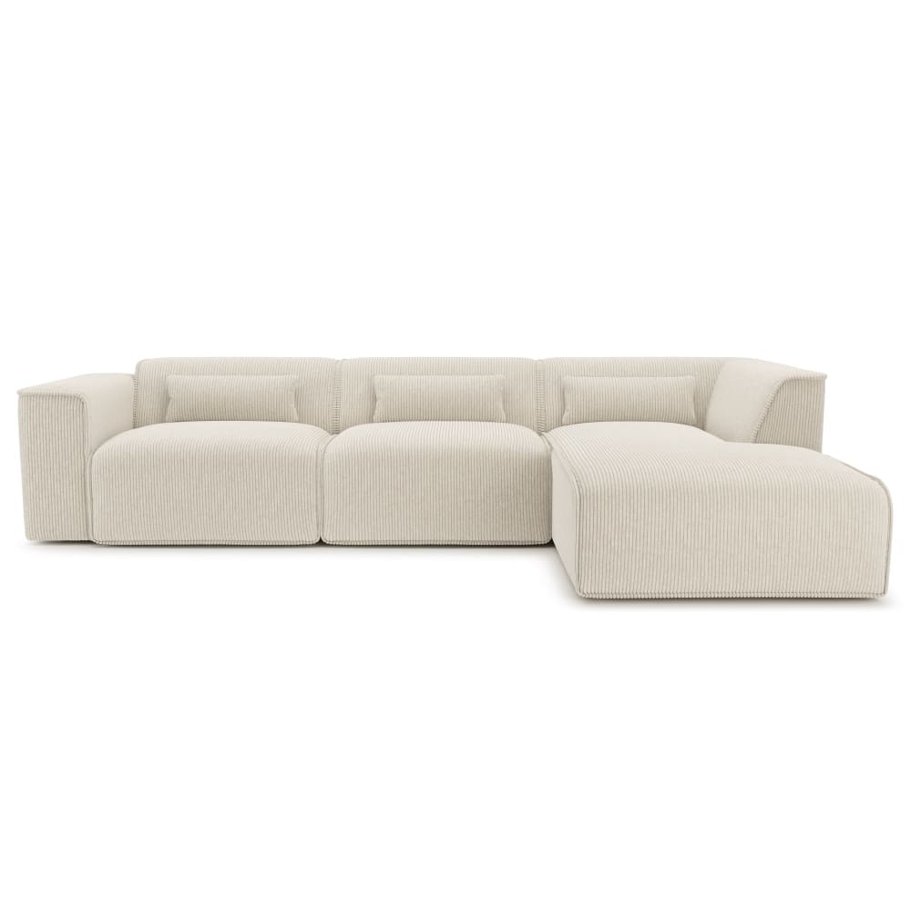 Canapé d'angle en velours côtelé 6 places beige