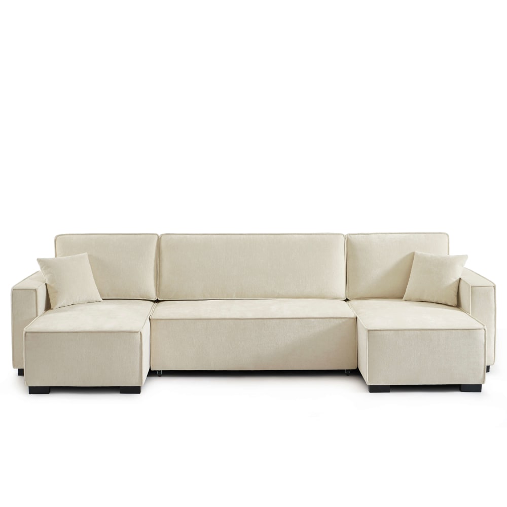 Canapé panoramique convertible en tissu 6 places beige