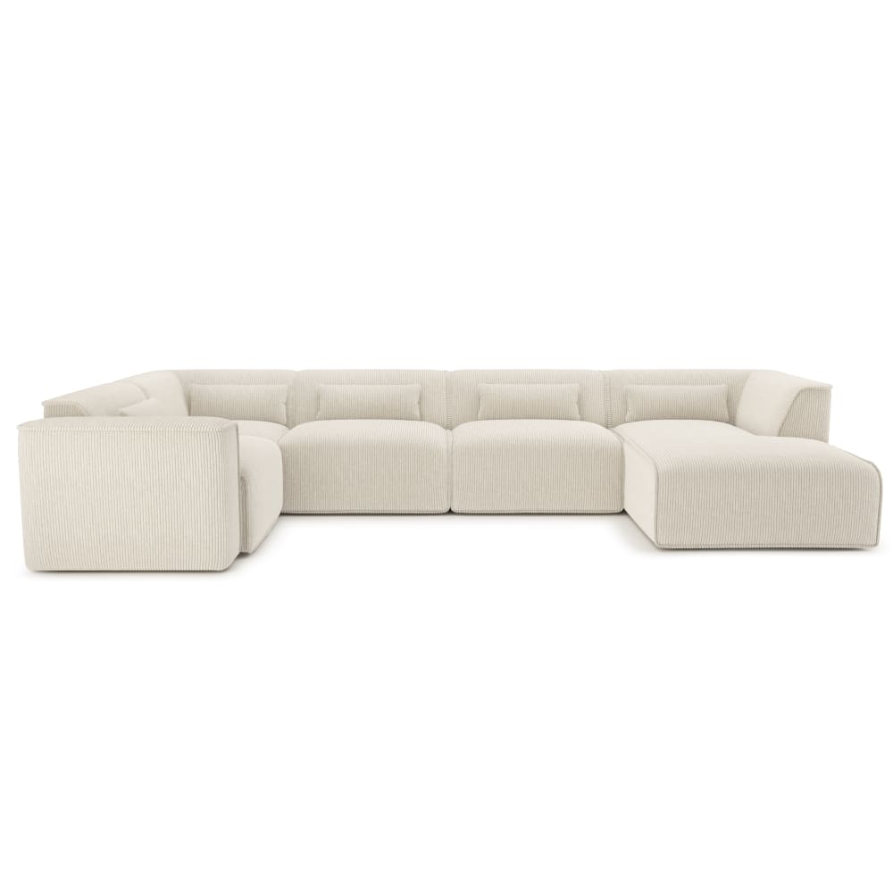 Canapé panoramique en velours côtelé 7 places beige