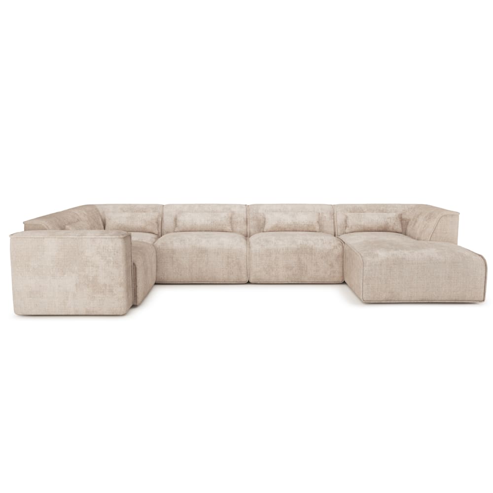 Canapé panoramique en tissu 7 places taupe